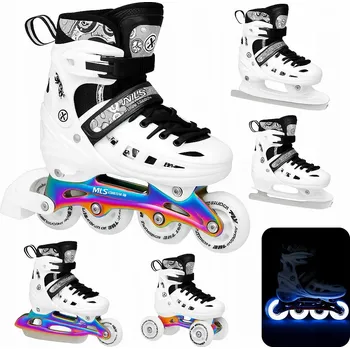 Brusle 2v1 BÍLÉ LED 4v1 Nastavitelné L 39-42 Podvozek Rainbow Hokejové 4v1