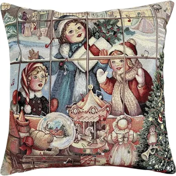 Povlečení Home of Christmas Gobelínový vánoční povlak na polštář s motivem Hračkářství 45 × 45 cm
