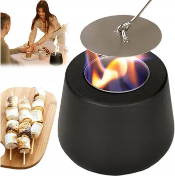 Obraz Biokominek wolnostojący bio kominek do domu na terasu, stůl se zahradním sklem