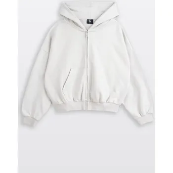 Dívčí mikina Reporter Young | Dívčí světle šedá mikina BOXY s kapucí a výšivkou „Slow and Proudly“ - Barva SVĚTLE ŠEDÁ, Velikost 152/158 261-0555G-10-120-1