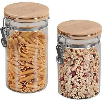 Dóza na potraviny Kesper Sada 2 dóz ze skla s bambusovým víkem