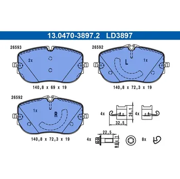 Brzdová destička Sada brzdových destiček, kotoučová brzda ATE 13.0470-3897.2