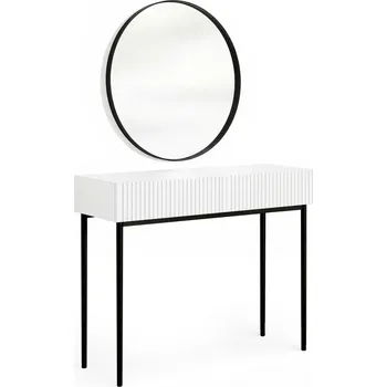 Toaletní stolek NICOLE TOALETNÍ STOLEK 100 2SZ - bílý mat / černý rám + NICOLE ZRCADLO 80 - černé