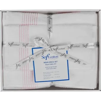 Ručník Soft Cotton dárková sada ručníků a osušky Aqua, 5 ks, bílá / růžová
