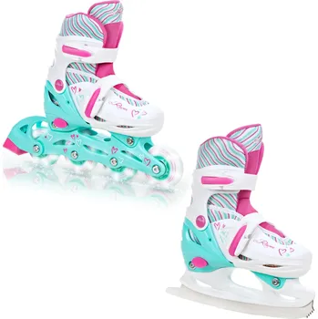 Kolečkové brusle RAVEN Nastavitelné kolečkové brusle 2v1 Raven Loret svítící LED kolečka 30/33 BÍLÁ|RŮŽOVÁ|ZELENÁ