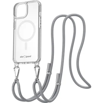 Pouzdro na mobilní telefon AlzaGuard Luxe Detach Lanyard Case Compatible with MagSafe for iPhone 15 šedý