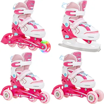 RAVEN Kolečkové brusle 4v1 Raven Lia, svítící kolečka BÍLÁ|RŮŽOVÁ
