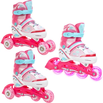 Kolečkové brusle RAVEN Kolečkové brusle Raven Zoya 3v1 se svítícími LED kolečky 27/30 MODRÁ|RŮŽOVÁ