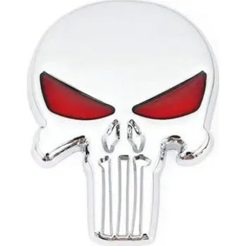 Samolepicí dekorace na vozidlo PREXIM Samolepka kovová lebka chrom, červené oči