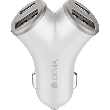 Devia EA506 rychlonabíječka do auta s výstupem 2x USB-C + 2x USB-A / 48W / bílá