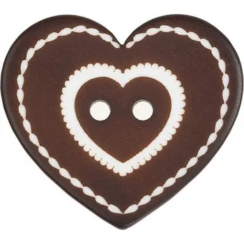 Knoflíky Žirovnice Srdce perníkové, 3,5 × 3 cm - 3 ks, tmavě hnědé