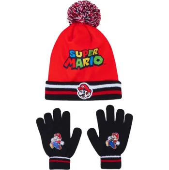 Čepice Super Mario 22 - 54884 - souprava zimní čepice a rukavice, červeno - černá, vel. 52