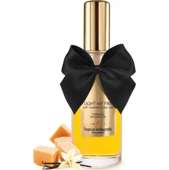Drogerie Bijoux Indiscrets Light My Fire Warming Massage Oil Soft Caramel & Sea Salt 100 ml, hřejivý masážní olej s příchutí slaného karamelu