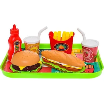 Dětská kuchyňka Micro trading Fast food set potravin a nápojů s podnosem