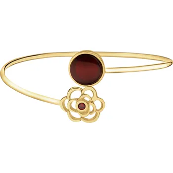 Náramek Pozlacený stříbrný náramek s jantarem a syntetickým rubínem – květ, kruh - AP544-6972