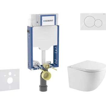 WC sada Geberit Kombifix - Set předstěnové instalace, klozetu Oudee a sedátka softclose, tlačítko Sigma01, alpská bílá SANI15CA3140