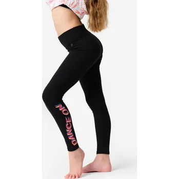 Dívčí legíny DOMYOS Dívčí legíny na moderní tanec s vyšším pasem 10 LET ORANŽOVÁ|ČERNÁ