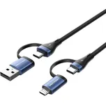 Vention 4-in-1 Cotton Braided USB 2.0 Type-A Male + USB-C Male to USB-C Male + Micro Type-B Male 5A