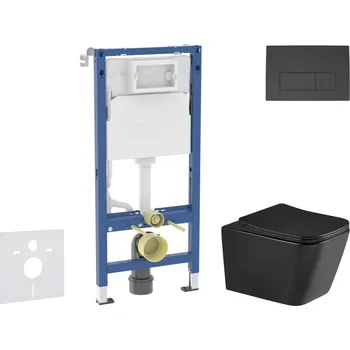 WC sada Geberit Duofix - Set předstěnové instalace, klozetu Arkas I a sedátka softclose, tlačítko Delta50, matná černá SANI11CA5513