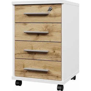 Komoda Nejlevnější nábytek Uzamykatelný kontejner NEJBY GIANNI, bílá/dub wotan