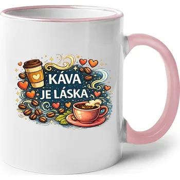 Keramický hrnek - Káva je láska 2, Barva Růžová, Velikost 330 ml, Canvas Keramický hrnek s barevným uchem Bezvatriko.cz 3203
