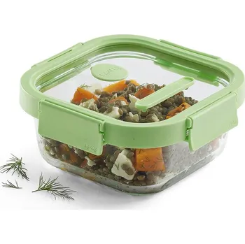 Dóza na potraviny Lékué Skleněná hermetická dóza na potraviny Square Glass, čtverec, 520 ml, zelená