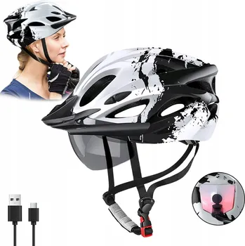 Cyklistická přilba Cyklistická Přilba velikost L, Nastavitelná, LED Podsvícení Vzadu + Brýle