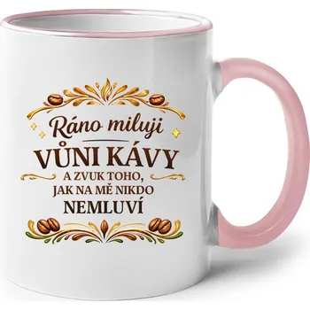 Keramický hrnek - Miluji vůni kávy, Barva Růžová, Velikost 330 ml, Canvas Keramický hrnek s barevným uchem Bezvatriko.cz 3206