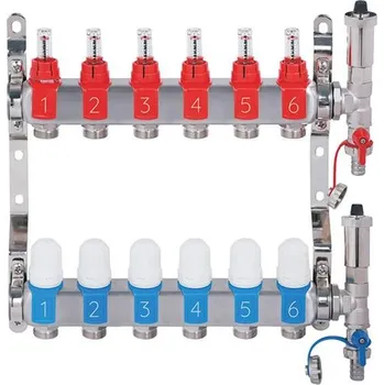 rozdělovač topení Nerezový rozdělovač hranatý s automatickým odvzdušněním - 6 cestný