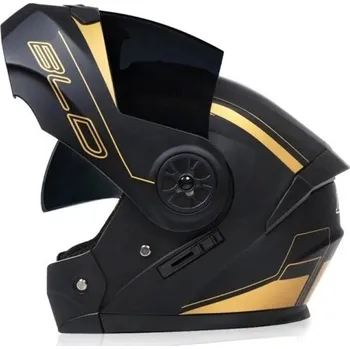 Motocyklové brýle Celoobličejová motocyklová helma unisex černo-zlatá výklopná s dvojitým designem skel pro lepší viditelnost a ochranu S
