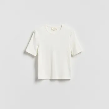 Dámské tričko Reserved - Tričko z&nbsp;žebrovaného úpletu - bílá - 169IT-00X - 169IT-00X-XL