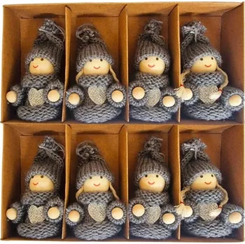 LAALU Vánoční ozdoby - postavičky se srdíčkem, šedé mix, 8 cm, 8 ks