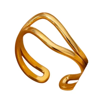 Prsten Nastavitelná velikost Otevřený design Zlatá barva Nerezová ocel a zirkon Dámský abstraktně organický elegantní decentní prstýnek