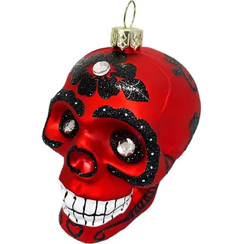 LAALU Vánoční ozdoby - lebka s ornamenty, červená, 9 cm