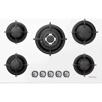 Varná deska Plynová varná deska ISEASY 77 cm, 5 hořáků, sklo, bílá