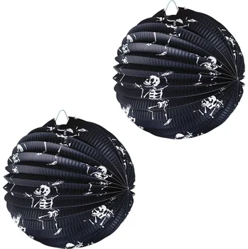 Party dekorace RAPPA Lampion Halloween kulatý, kostlivci, 25 cm, 2 ks
