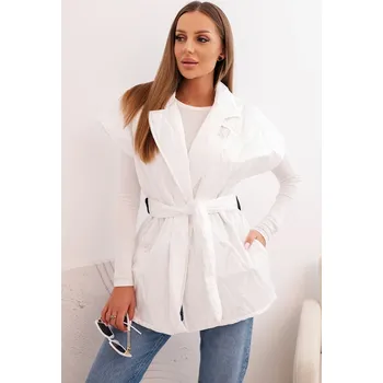 Dámská vesta Kesi Dámská prošívaná vesta s páskem a širokým límcem Solid Barva: Bílá, Velikost: UNI