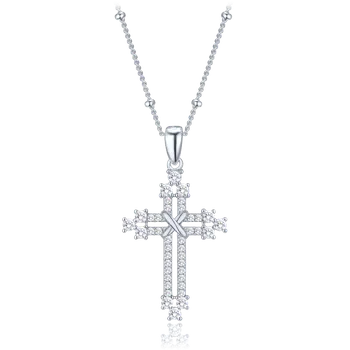 Náhrdelník 4290 MINET Stříbrný náhrdelník křížek se zirkony a řetízek s kuličkami