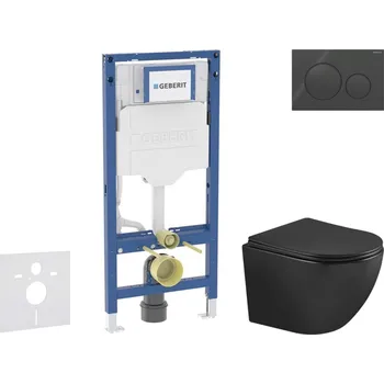 Geberit Duofix - Set předstěnové instalace, klozetu Oudee a sedátka softclose, tlačítko Sigma20, černá lesk/černá mat SANI11CA5506