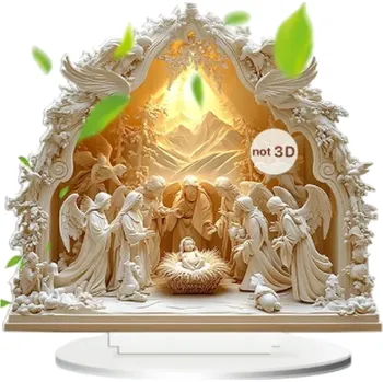 2D akrylový vánoční betlém 20 x 19 cm Dekorace s podstavcem Narození Ježíška Andělé Panna Marie Svatý Josef Tři králové Stolní dekorace