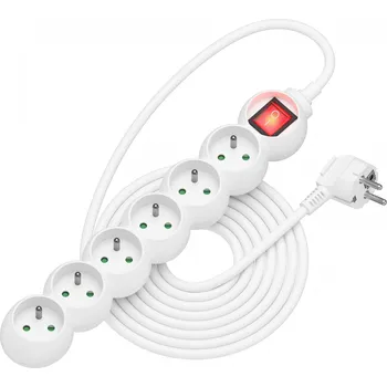 Elektrická zásuvka AlzaPower Arc prodlužovací přívod 230V 6 zásuvek vypínač 5m bílý