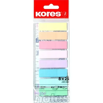 Samolepící bloček KORES Index Strips na pravítku Pastel 45 × 12 mm, 8 × 25 lístků, pastelový mix