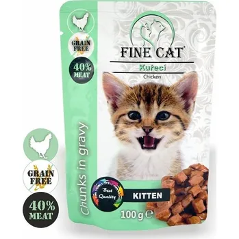 Krmivo pro kočku Fine Cat kapsička grain - free kitten kuřecí v omáčce 22 × 100 g