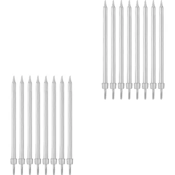 GODAN Narozeninové svíčky s podstavcem délka 10 cm, 16 ks, střibrné