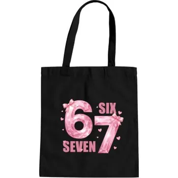 Žertovný předmět Six seven - 67 - růžová verze - taška s potiskem- Tričkový.cz