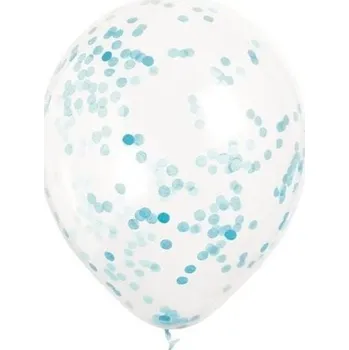 Balónky 30cm - průhledné s modrými konfetami - 6 ks