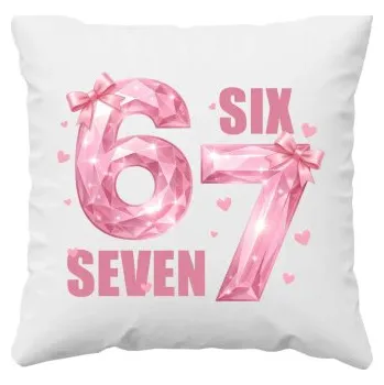 Žertovný předmět Six seven - 67 - růžová verze - polštář s potiskem- Tričkový.cz