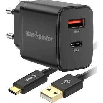 AlzaPower A101CA Fast Charge 20W černá + Core USB-C 2.0 1m černý