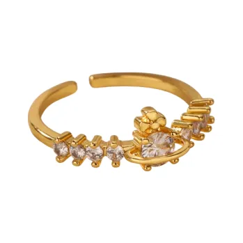Prsten Dámský otevřený prstýnek s okrasnými kamínky Zlatá barva Nerezová ocel Nastavitelná velikost Elegantní minimalistický šperk pro každodenní nošení