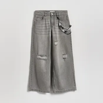 Dívčí džíny Reserved - Super wide leg džíny s řetízkem - světle šedá - 319HN-09J - 319HN-09J-134